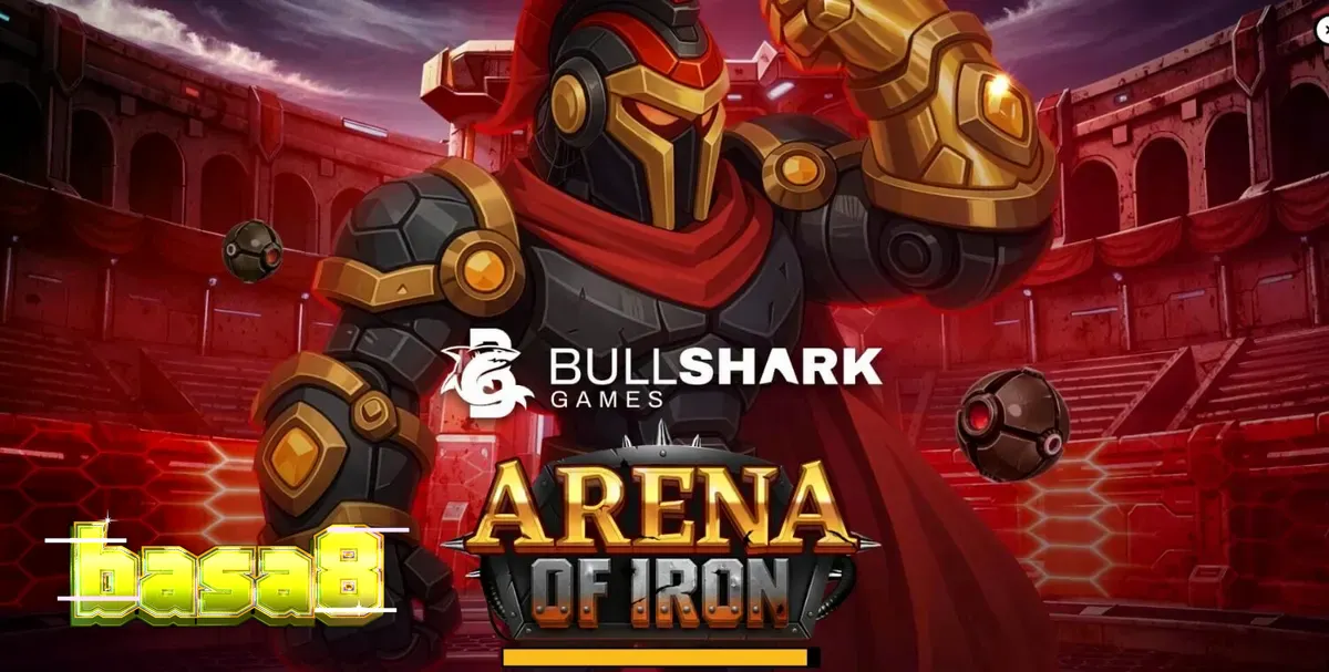 Arena of Iron স্লট গেমের যান্ত্রিক এবং ডিস্টোপিয়ান থিমযুক্ত ইন্টারফেস